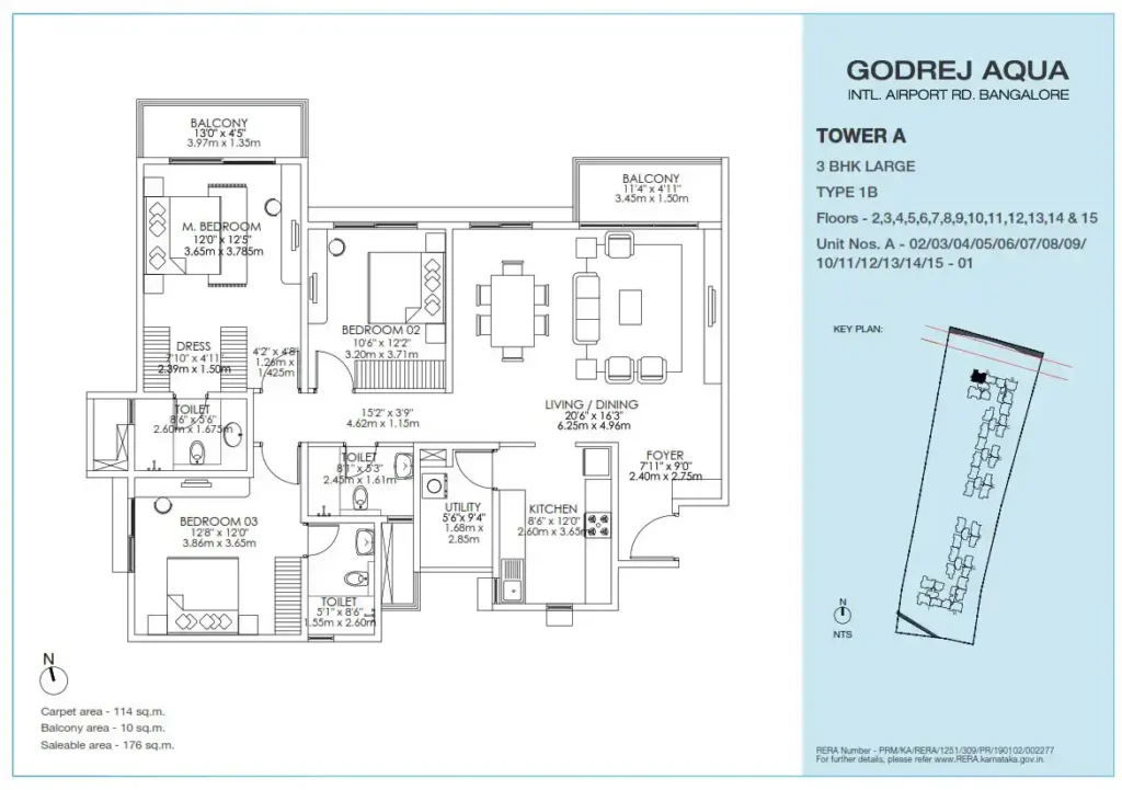 Godrej Aqua 3 BHK floor plan