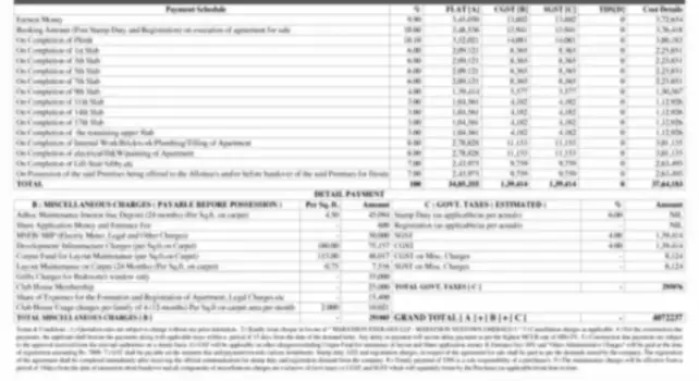 Godrej Tiara Cost Sheet detailed