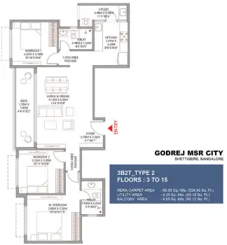 Godrej MSR City 3 BHK 2T Floor plan