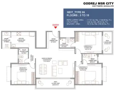 Godrej MSR City 3 BHK 3T Floor plan